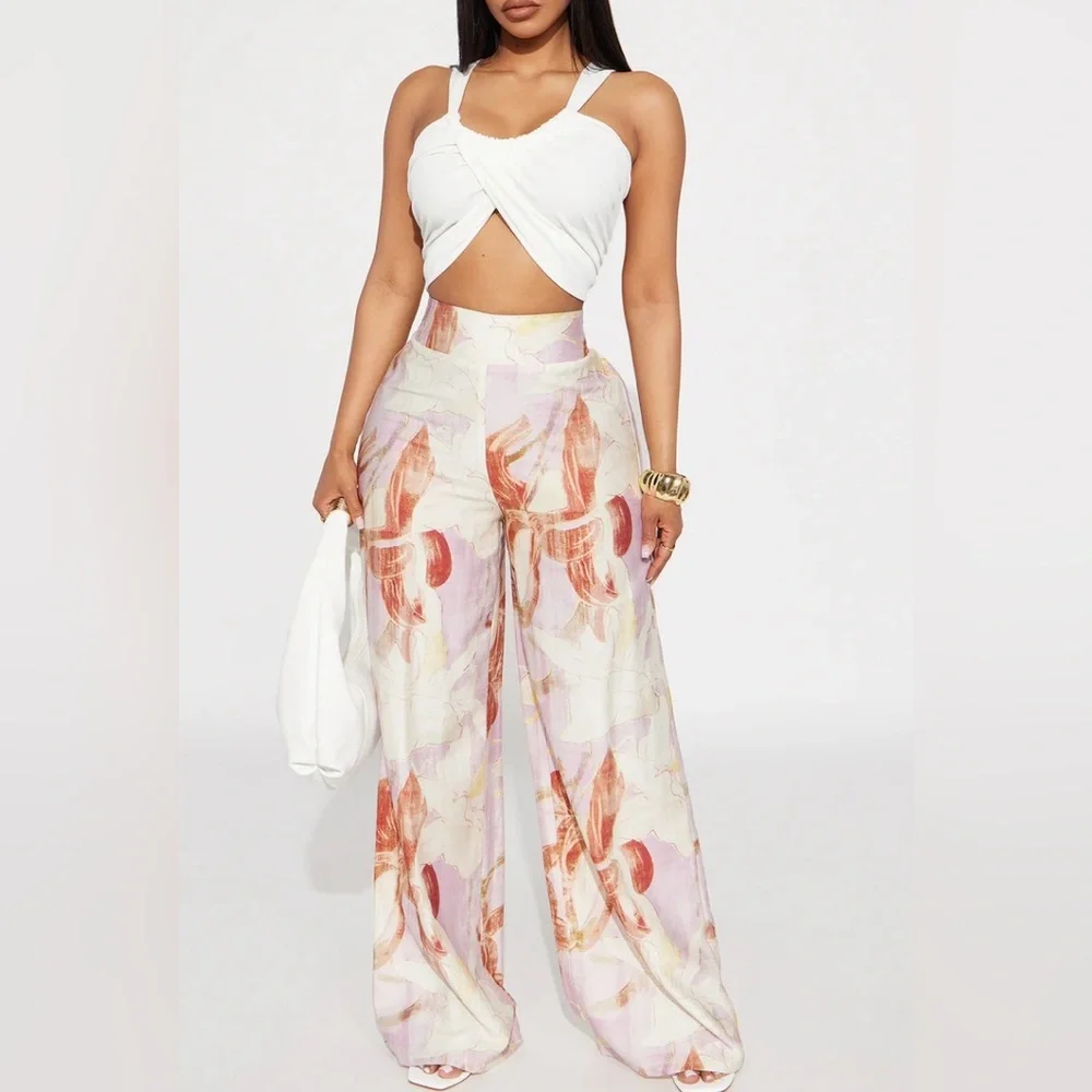 Fiona Floral Wide Leg Pant - Lavender - Picture 1 of 3